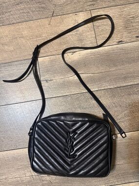 Saint Laurent Black Quilted Chevron Leather Crossbody Bag